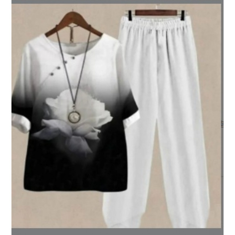 Europa y Estados Unidos trajes casuales de mujer transfronterizos de moda explosiva verano nuevo cinco mangas impresión chaqueta pantalones dos piezas