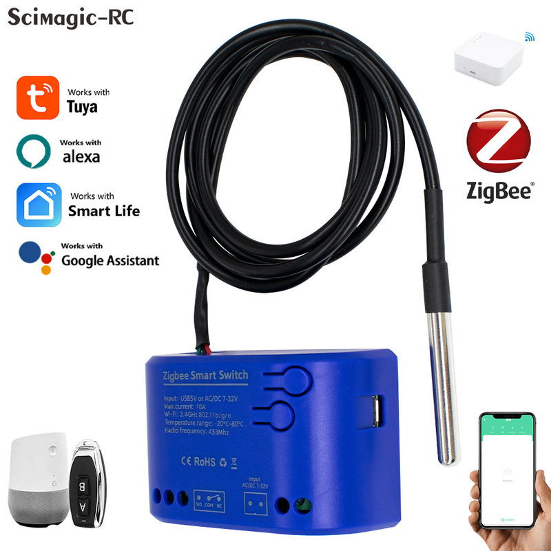 Tuya Zigbee 16A 2000W Wifi Smart Temperature Switch with Temperature Sensor Thermostat