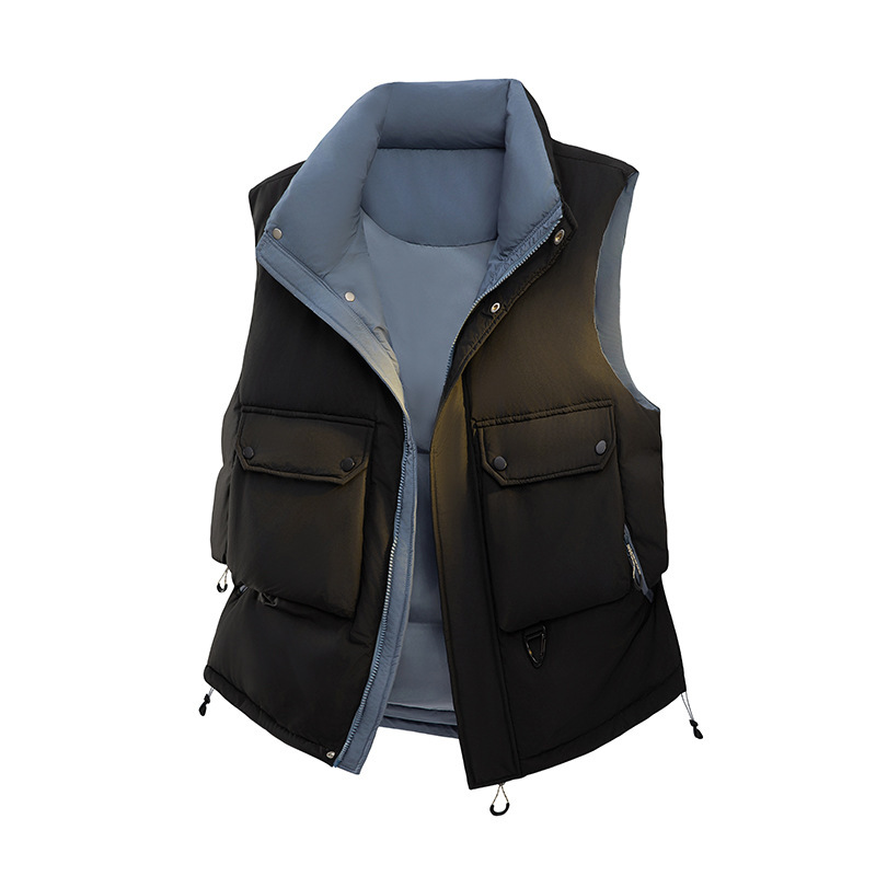 Autumn and Winter New Stand-Up Collar Workwear Loose Casual Thickened Warm down Vest Thickened Men's and Women's Tops and Jackets