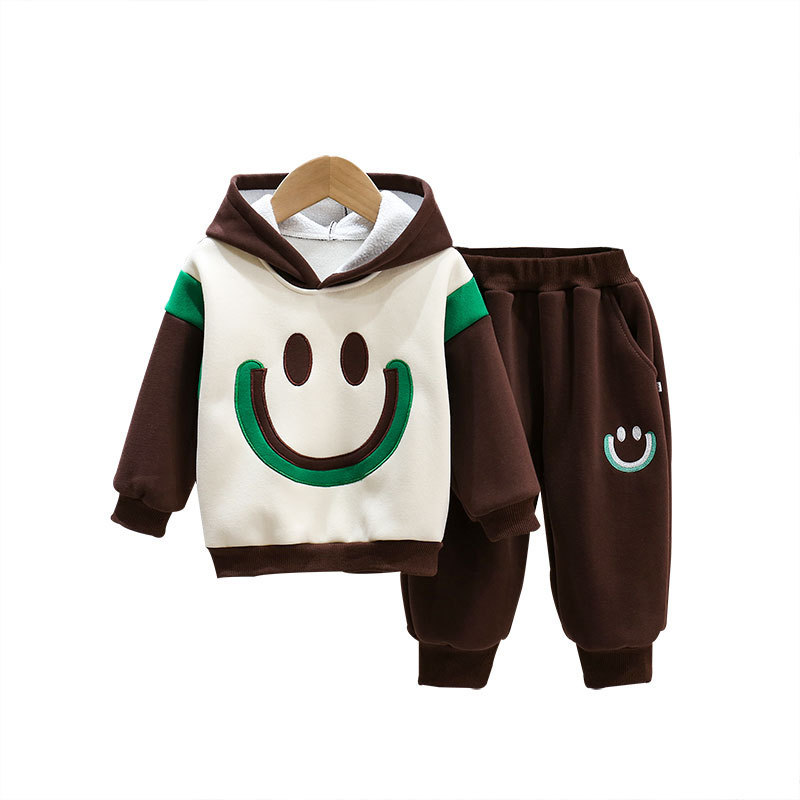 Felpa con cappuccio per ragazzi autunnali Set di due pezzi ricamati per bambini invernali Capispalla in peluche per ragazze_voghion.com