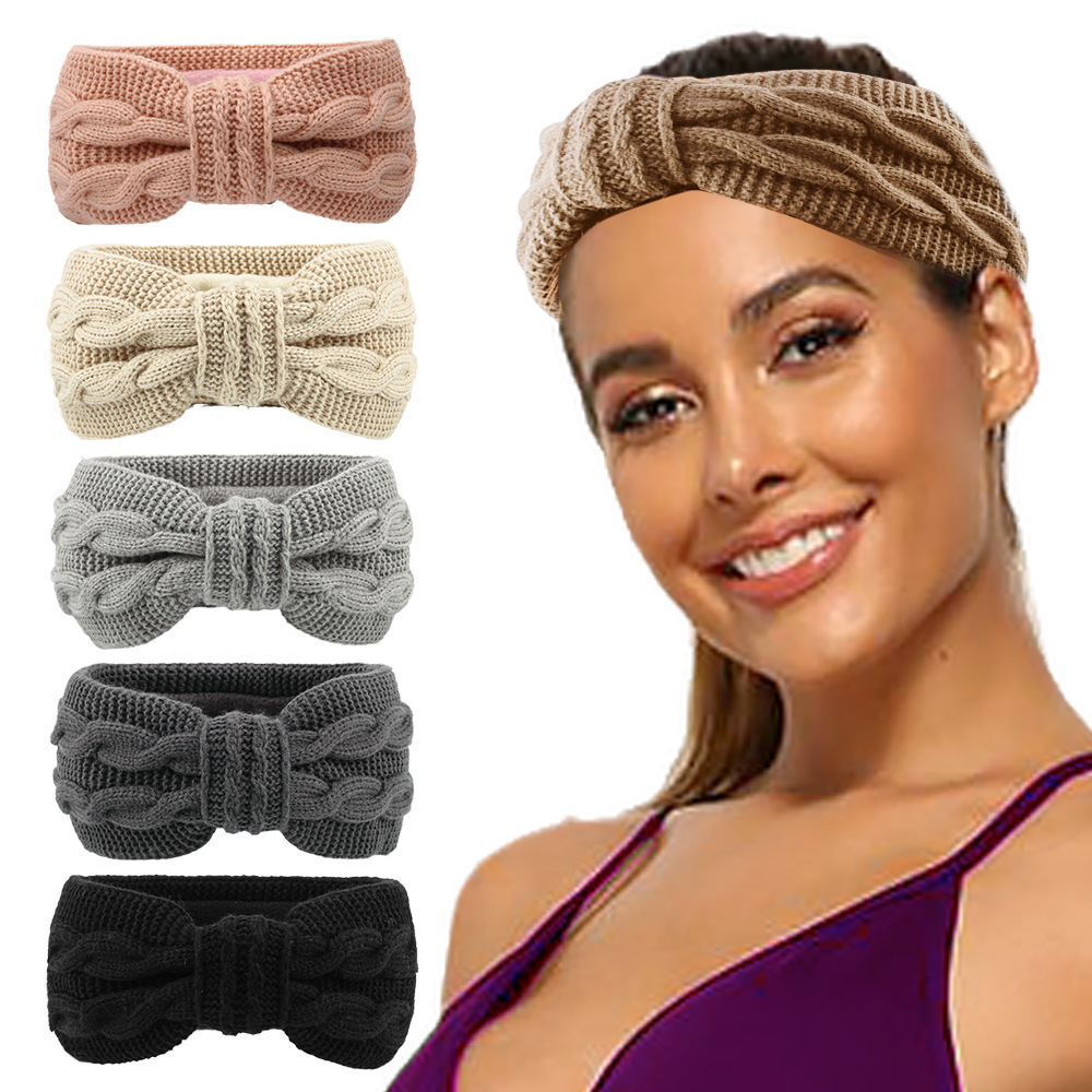 Bandeau épais et moelleux, bandeau pour femme, accessoires pour cheveux en laine européenne et américaine, nœud papillon, bandeau chaud et protège-oreilles_voghion.com