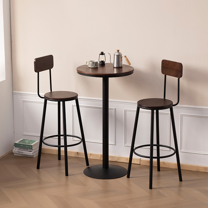 Solid Wood Casual Bar Table Home Living Room Simple Small Round Table Cafe Light Luxury High-foot Table Bar Table and Chair Combination
