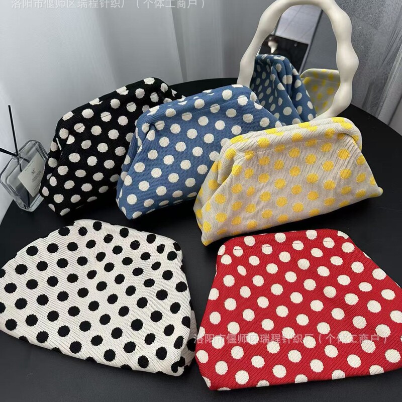 Cross-Border Popular Knit Bag, Plaid Polka Dot Storage Bag, Striped Clutch Bag, Large Capacity, Versatile Everyday Cloud Bag for Women Cross-Border Popular Knit Bag, Plaid Polka Dot Storage Bag, Striped Clutch Bag, Large Capacity, Versatile Everyday Cloud Bag for Women