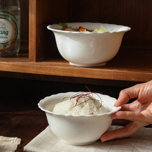 跨境外贸创意花边水果沙拉碗陶瓷家用饭碗高颜值浮雕釉下彩米饭碗