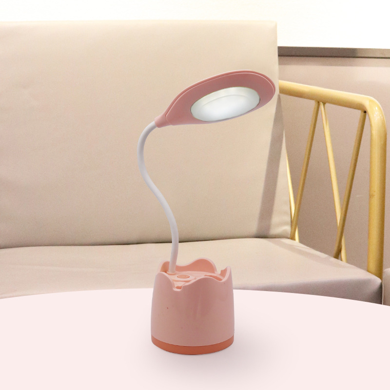 Lámpara de Escritorio Multifuncional ABS, Recargable USB, Con Espejo y Soporte para Celular, para Dormitorio