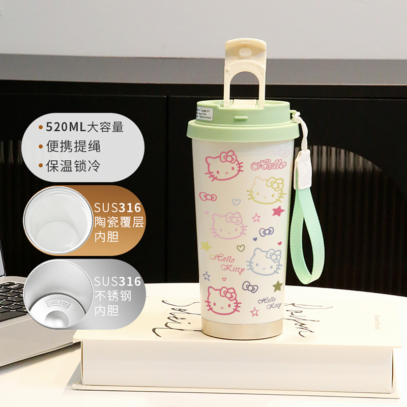 新款童趣咖啡杯316不锈钢保温杯卡通带吸管杯子双饮高颜值喝水杯|undefined