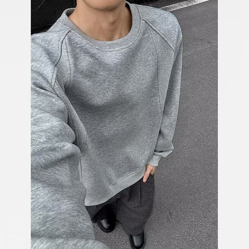 Stunning Gray Pullover Crew Neck Sweatshirt for Men and Women, Autumn and Winter Loose Korean Style Lazy Style Petite Top