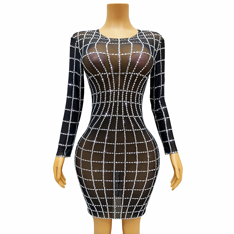 Cross-border foreign trade European and American fashion grid design street style elegant mini skirt banquet evening dress one-piece delivery