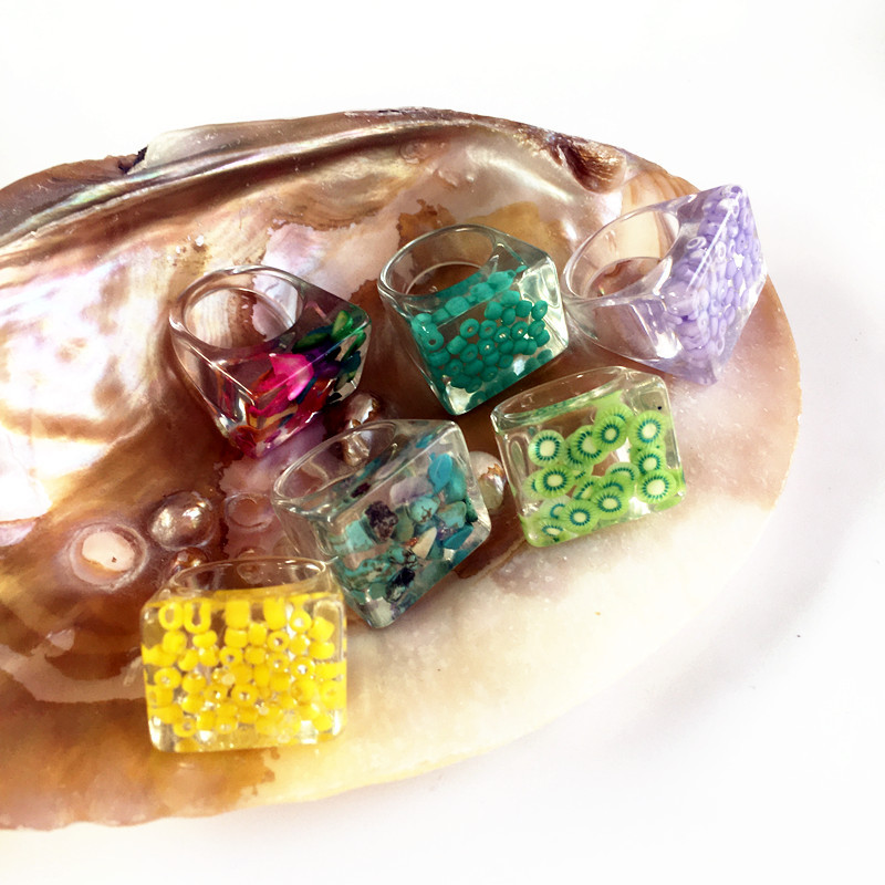 Korean Style Geometric Colorful Inlaid Resin Acrylic Ring Wholesale