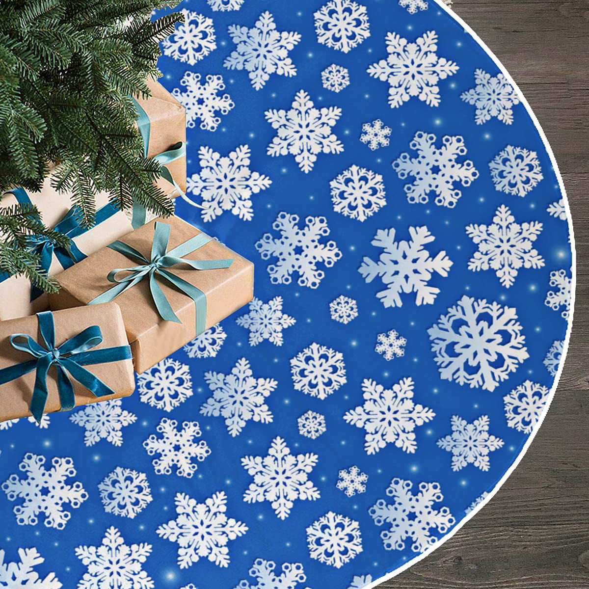Falda de árbol de Navidad de felpa corta FIESTA DE Navidad copo de nieve Plaid muñeco de nieve impreso árbol de Navidad inferior Hotel hogar