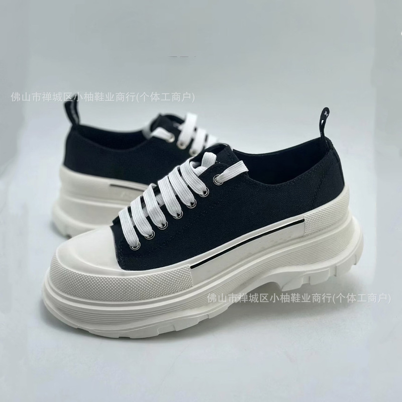 High-end McQueen canvas shoes for women and men, versatile for couples, platform thick-soled height-increasing dad shoes, high-top casual white sneakers