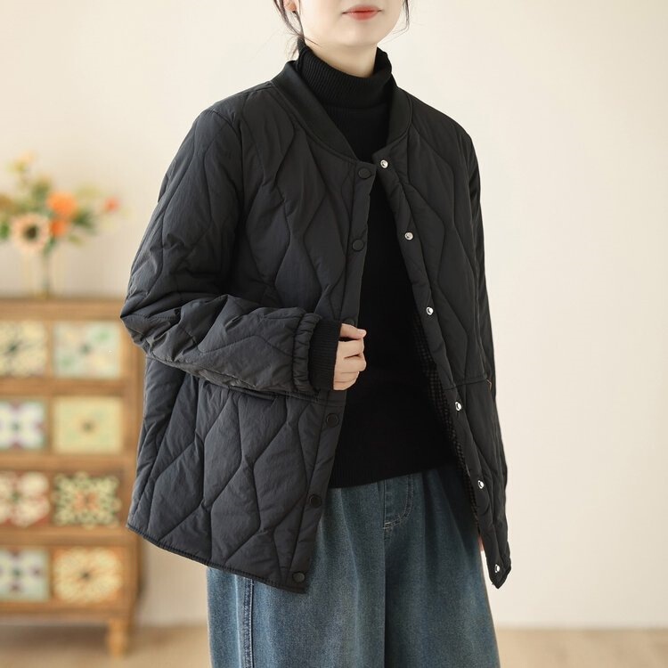Baseball Collar Lightweight Cotton Jacket for Women, Autumn and Winter, Loose Diamond Quilted Short Padded Coat, Casual Cotton Coat for Mothers Baseball Collar Lightweight Cotton Jacket for Women, Autumn and Winter, Loose Diamond Quilted Short Padded Coat, Casual Cotton Coat for Mothers