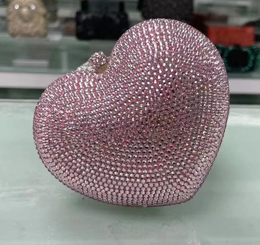 Túi clutch nữ đính kim cương thủ công đế bằng dự tiệc — Cuộn tròn đô la/phấn màu chi tiết 22