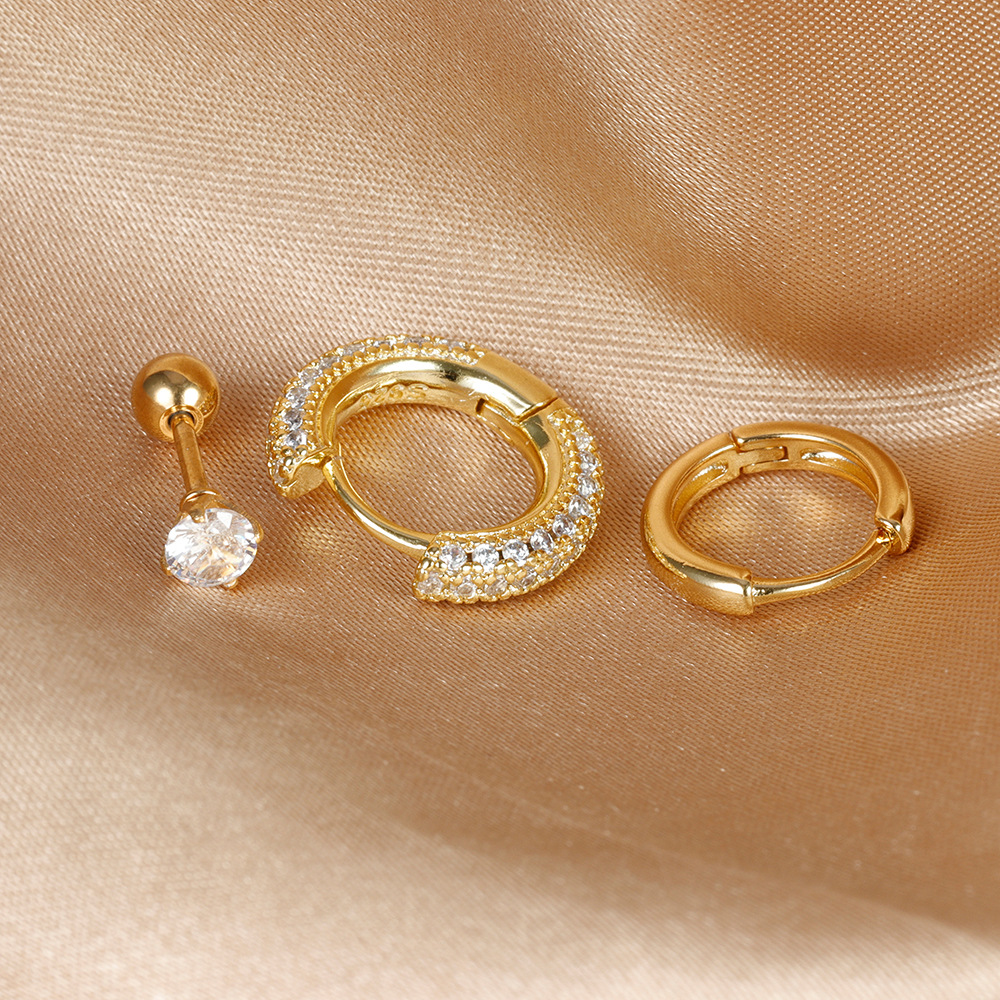 10g Weight Copper Ear Needle Material Zircon Inlay Material Hoop Earrings, Ear Studs Classification 1 Set Quantity Daily Occasion Copper Material Geometric Pattern Women's Gender Plating Design IG Style Style 1 Set IG Style Geometric Plating Copper Zircon Hoop Earrings Ear Studs 6