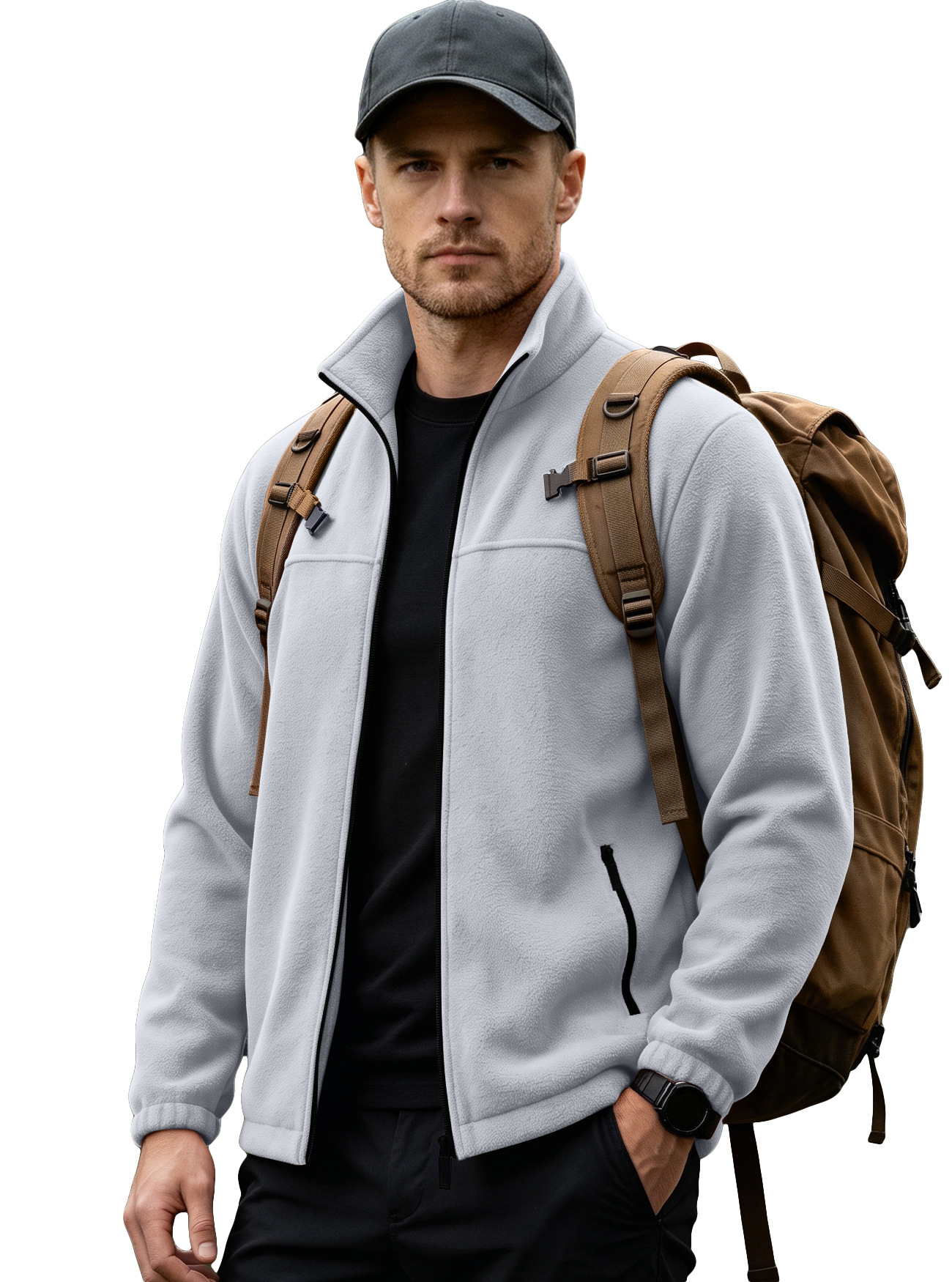 Chaqueta de Vellón Polar para Hombre de Poliéster Térmica y Cortavientos para Uso Casual y Exterior