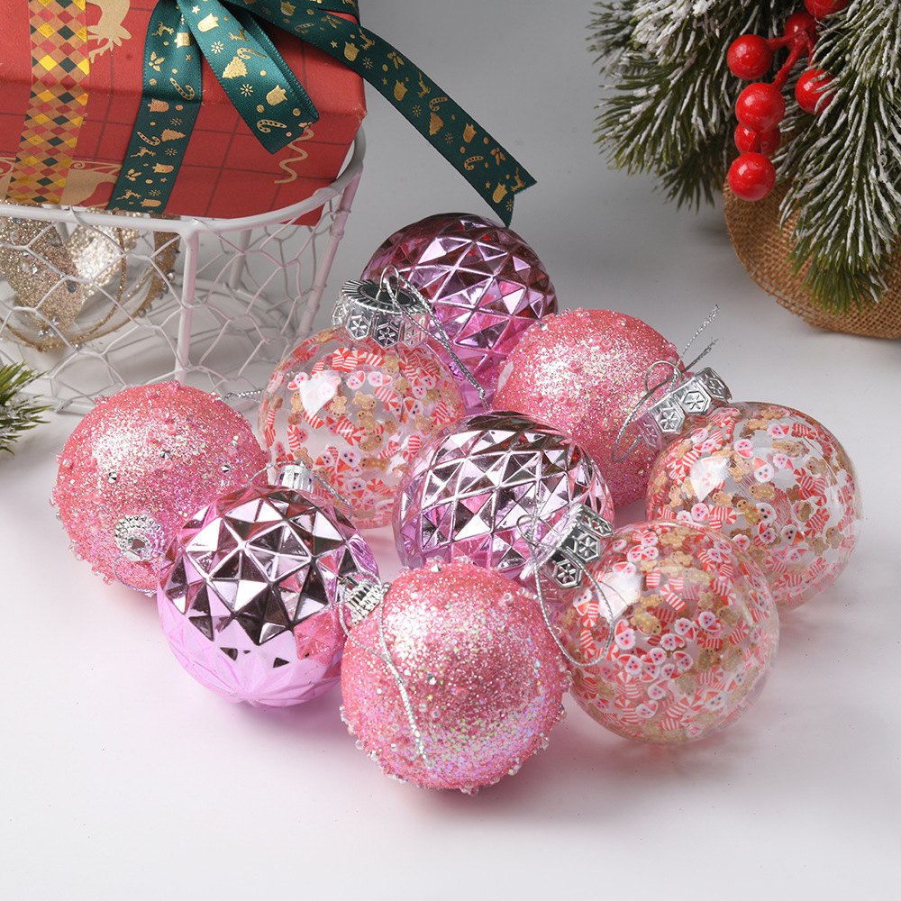 Adornos navideños transfronterizos de 6cm en caja de bolas navideñas pintadas colgantes de bolas decorativas escena tela al por mayor