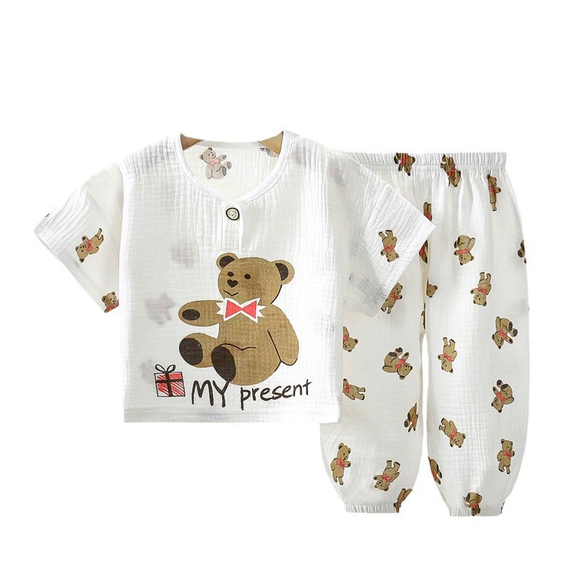 Children's summer thin set for boys, cotton gauze pijama, children's clothing