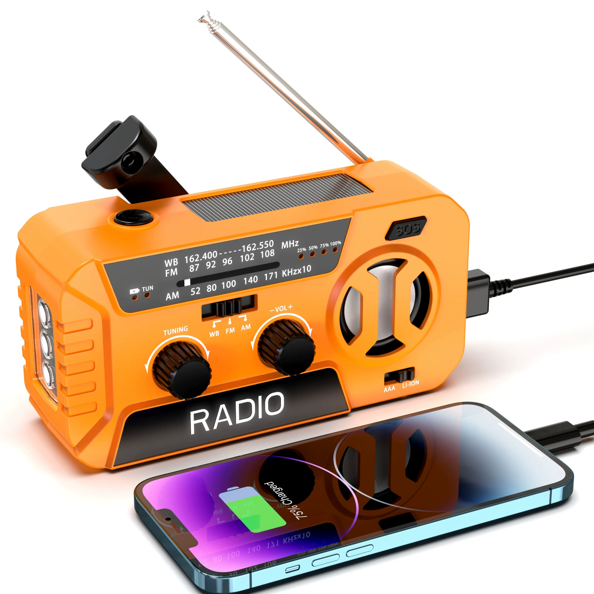 Ручной фонарик для генерации электроэнергии для предотвращения стихийных бедствий для зарядки от землетрясения на открытом воздухе многофункциональное аварийное солнечное радио