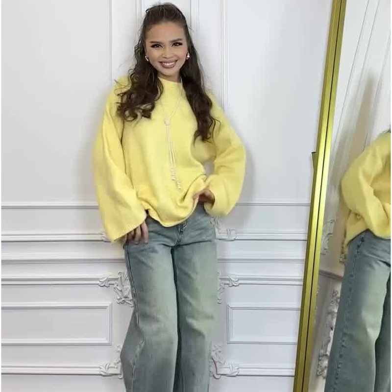 2024 otoño nuevo estilo europeo y americano Amazon transfronterizo explosión de ropa de mujer de color sólido perezoso viento suéter delgado versátil