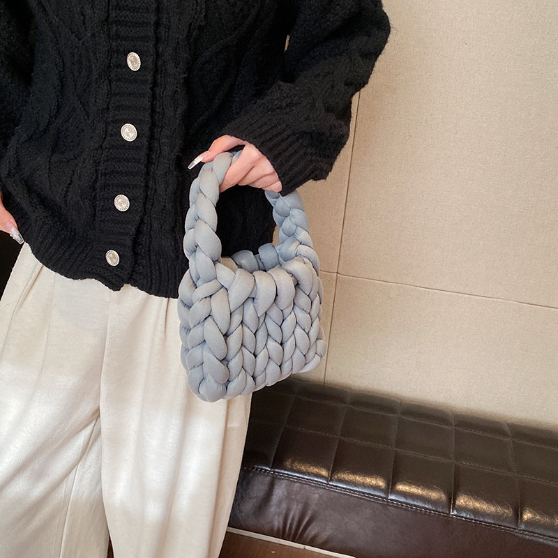 Súper gruesa de lana de Islandia bolso de las mujeres tejidas a mano bolsa de cubo coreano hecho en casa estilo coreano mano llevar bolsa de mensajero para la novia