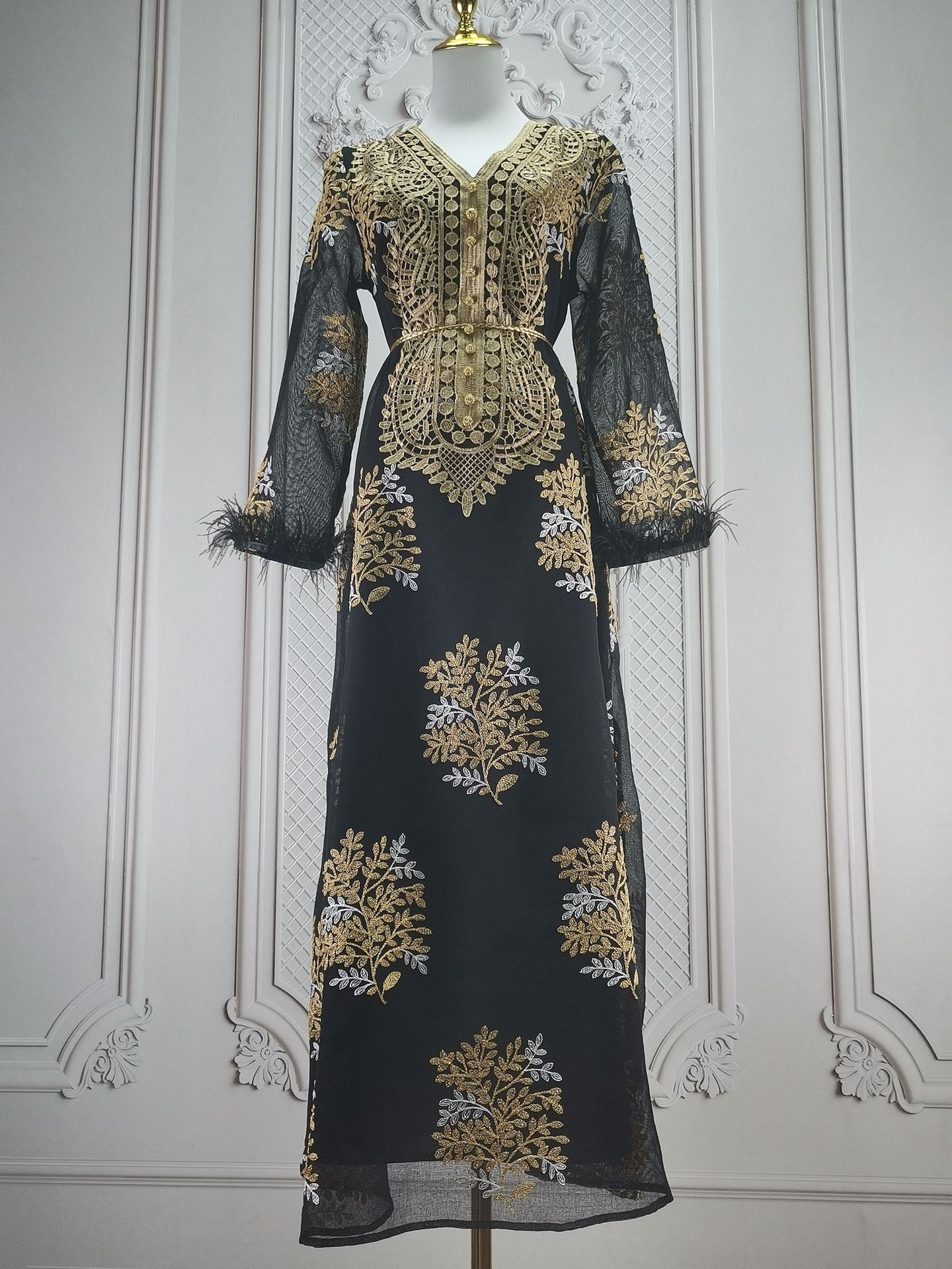 Damenbekleidung Bestickte muslimische Roben Arabische Kleidung Kleider_voghion.com