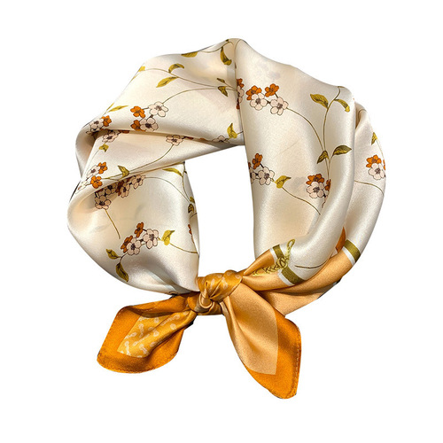 Silk scarf  new fashion and fresh small square scarf mulberry silk women's floral print pattern outer silk scarf scarf