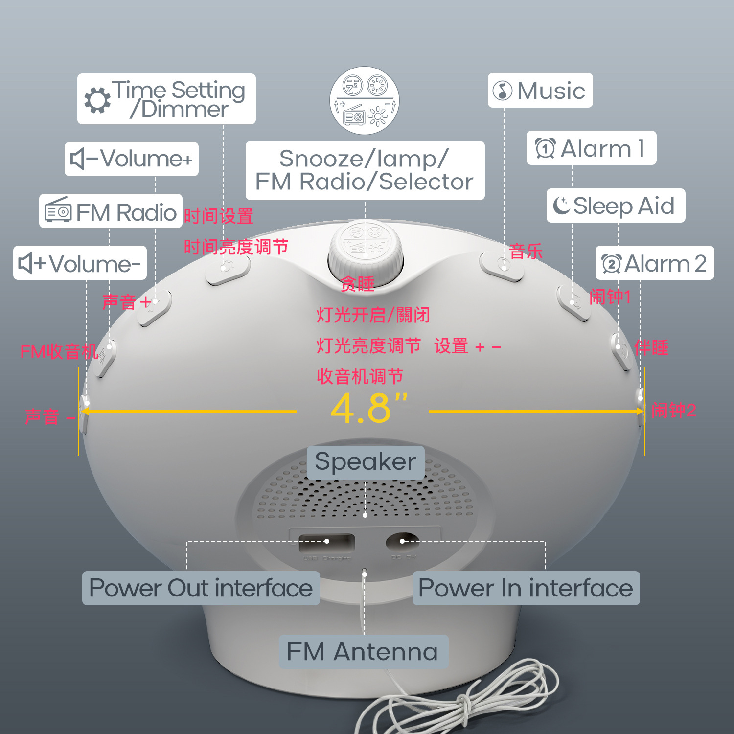 Despertador luz amanecer alarma reloj tiempo atmósfera luz colorido RGB noche luz blanco seco sonido FM radio dormir niños luz