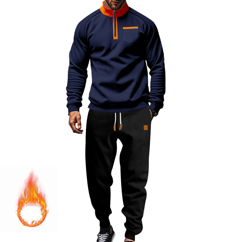 Herren Trainingsanzug Mit Stehkragen Und Fleece Kapuzenpullover_voghion.com