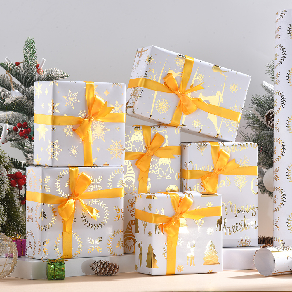 Suministro directo de fábrica de papel de regalo de bronceado de Navidad caja de regalo de Navidad retro papel de regalo de bricolaje spot al por mayor