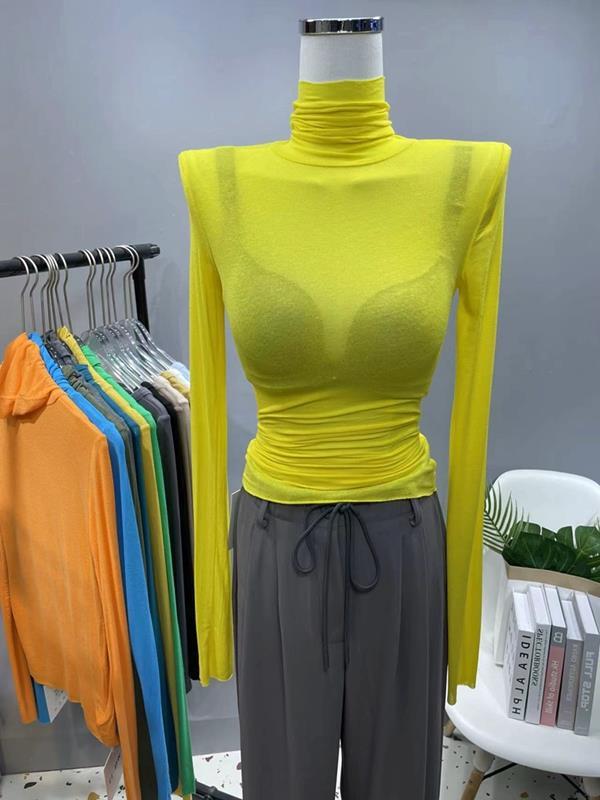 Multi-color into ~ high collar pile sleeve bottoming shirt Women's inner tight sexy thin perspective versatile long sleeve T-shirt top Multi-color into ~ high collar pile sleeve bottoming shirt Women's inner tight sexy thin perspective versatile long sleeve T-shirt top