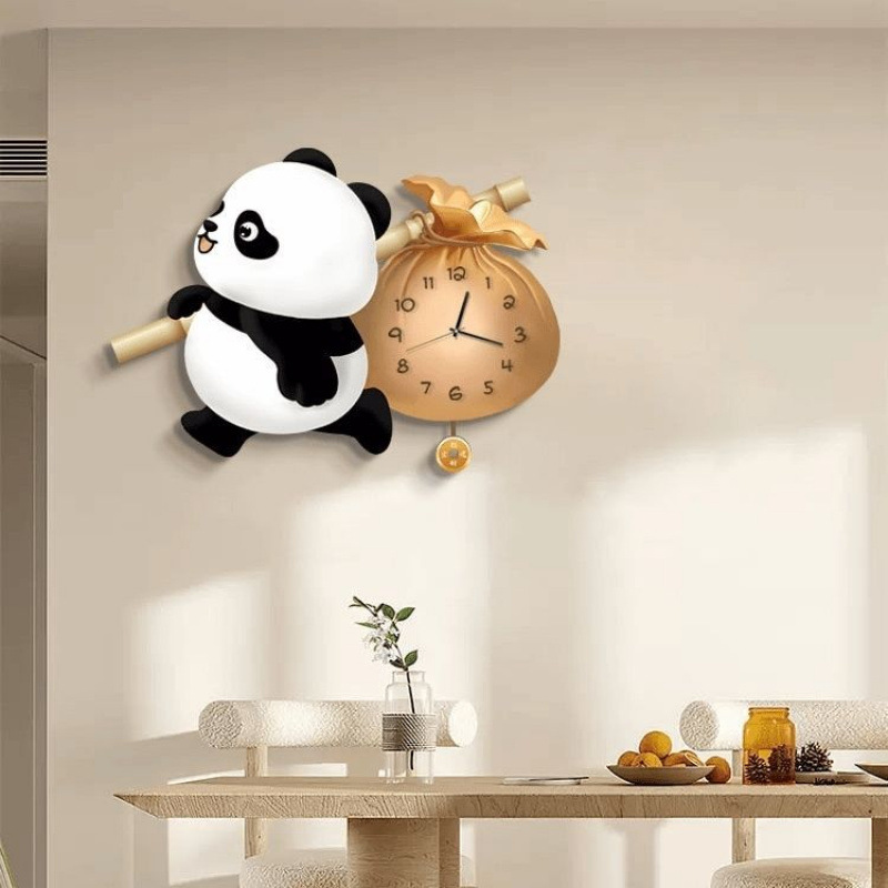 Lucky Panda Living Room Silent Wall Clock Decorative Painting Creative Cartoon Clock Home Clock Bedroom Restaurant Children's Room