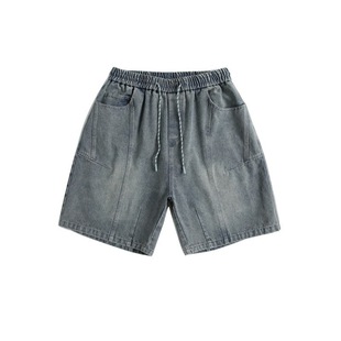 Summer New Style Trendy Deconstructed Splicing Handsome Versatile Workwear Washed Denim Shorts for Men B048-Kd02