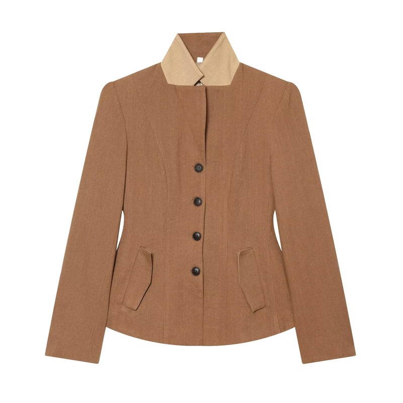 Cross-Border Wholesale Women's New Style Linen Blend Color-Blocked Stand Collar Slim Fit Blazer 2722172 Cross-Border Wholesale Women's New Style Linen Blend Color-Blocked Stand Collar Slim Fit Blazer 2722172