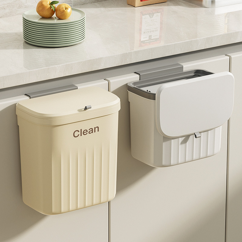 キッチンゴミ箱クリーム風家庭用トイレ異臭防止壁掛け穴なし隙間大容量ゴミかご|undefined