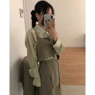 South Korea Spring Camisole High Waist Strap Mid-length Skirt suit