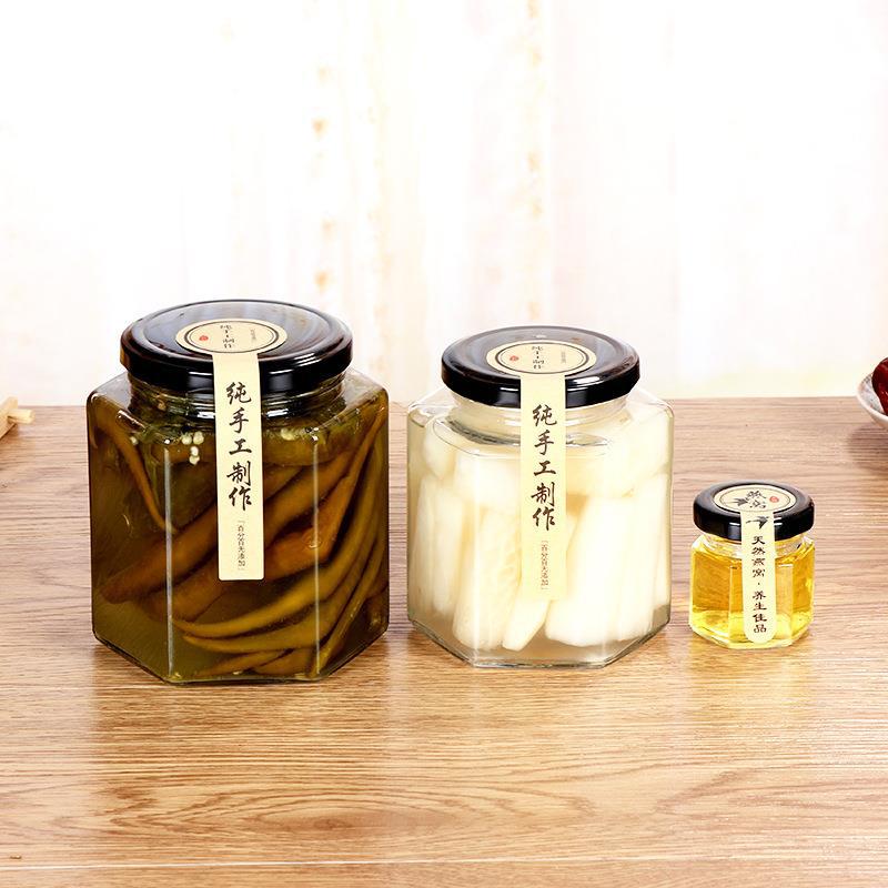 透明六棱玻璃瓶加厚玻璃蜂蜜瓶加厚罐头燕窝瓶六角果酱瓶酱菜瓶子