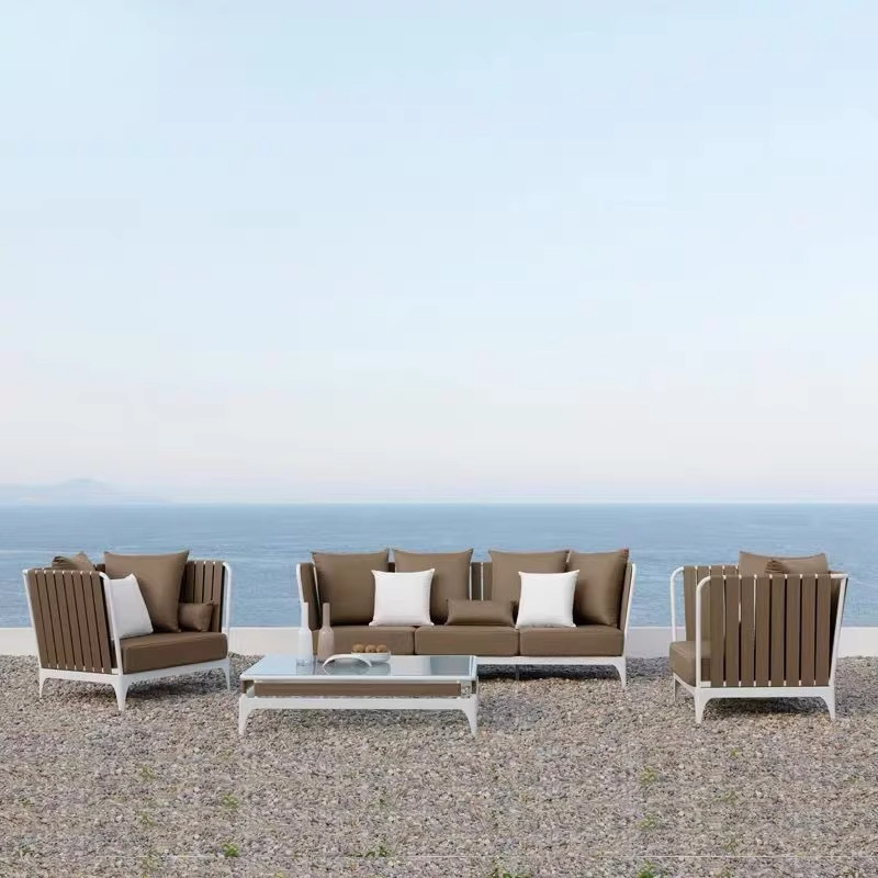 Sofá de ocio al aire libre silla respaldada sala de estar patio villa al aire libre balcón sofá de藤as combinación de muebles sofá de cinta