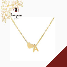 亚马逊简约爱心字母项链14K镀金锁骨链耐用低敏可调节吊坠链