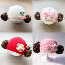 婴儿帽子秋款韩版女宝宝时尚花朵假发胎帽婴幼儿棉质护囟门套头帽