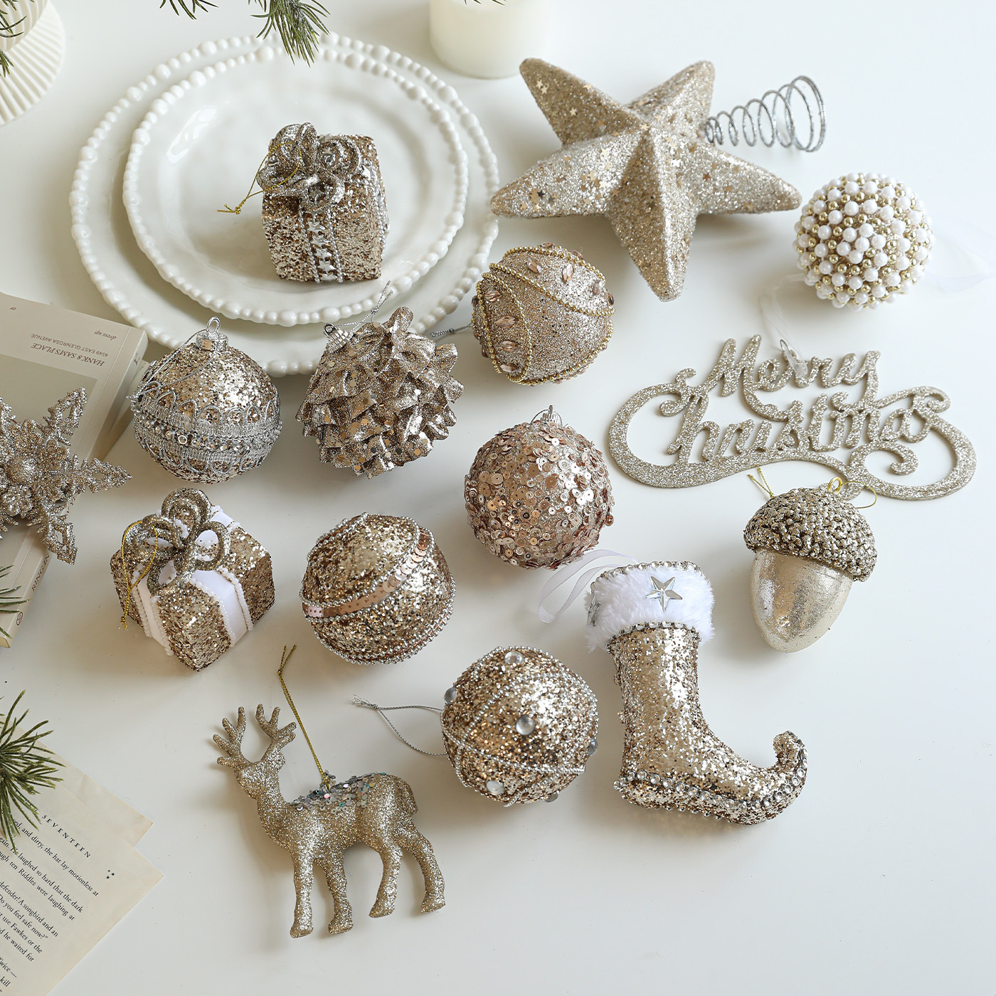 Nueva espuma de Navidad champagne colgante de sexo opuesto polvo brillante polvo adhesivo árbol de Navidad colgante decoración de colgante