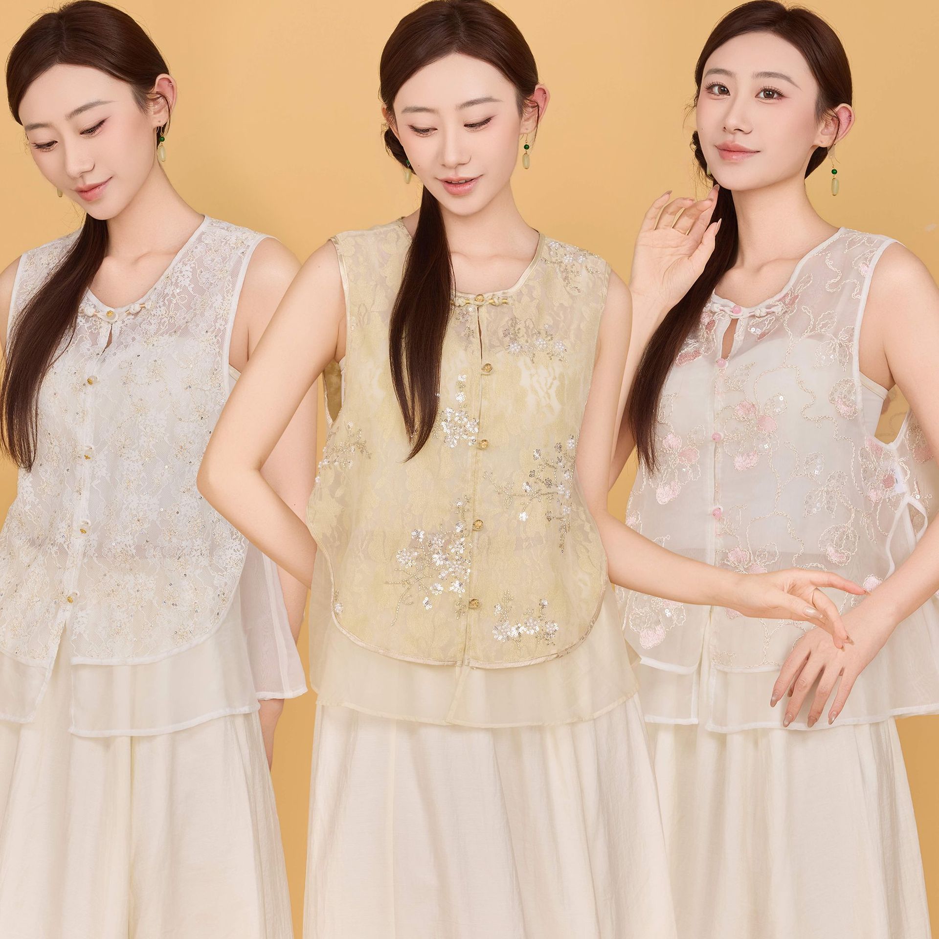 New Chinese Style Vest for Women, Summer Style, Round Neck, Gentle Style, Outer Wear, Women's Tops, Sleeveless Vest, Thin Cardigan