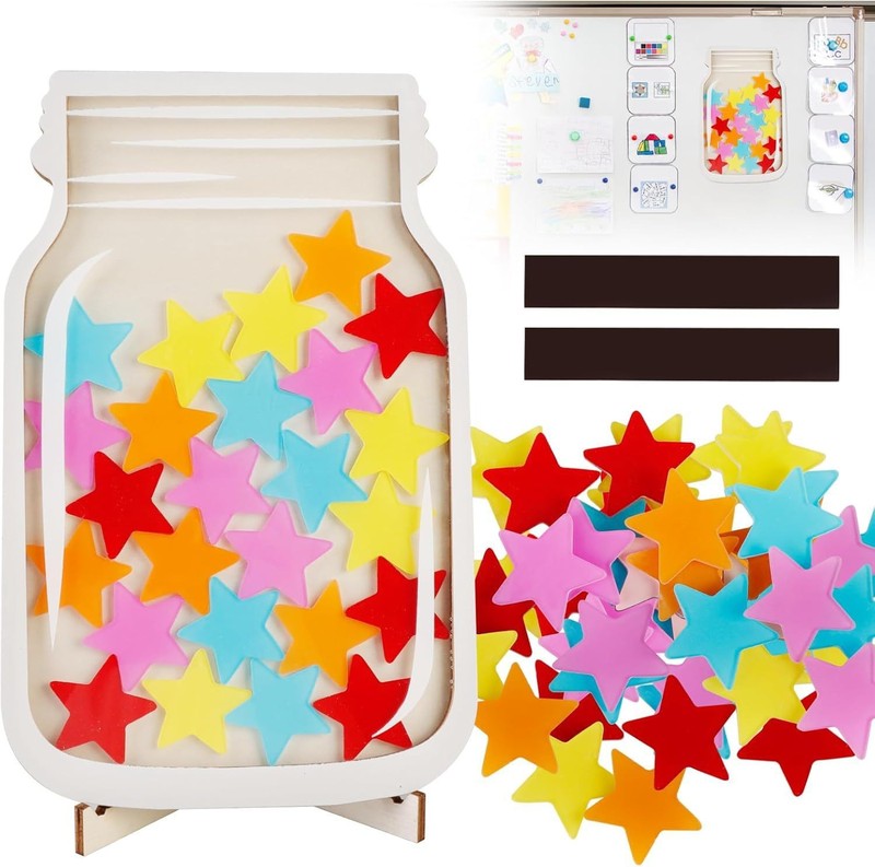 人気の木製スターボーナスジャー、子供用ポイントボーナススマイリースタージャー、学習自己規律サインイントークンジャー|undefined
