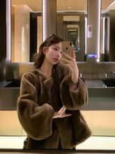 薄雾月 仿水貂毛外套女短款环保毛毛皮草年轻款皮大衣2025新款