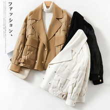 浅美奈气质通勤西装领羽绒服外套女2025秋冬新款小个子拼毛呢外套