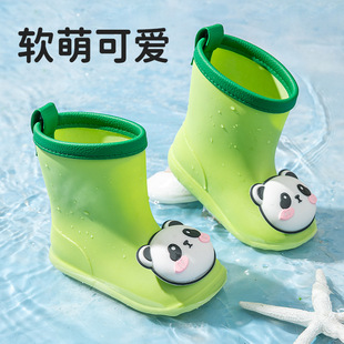 Cartoon Panda Children's Rain Boots Children's Waterproof Rubber Shoes Boys and Girls Mid-Tube Water Shoes Soft Sole Anti-Slip Kindergarten Rain Boots