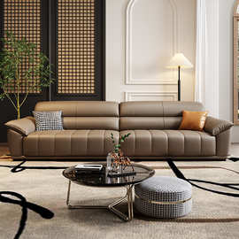 意式真皮沙发极简客厅小户型头成牛皮家用直排复古棕色网红沙发