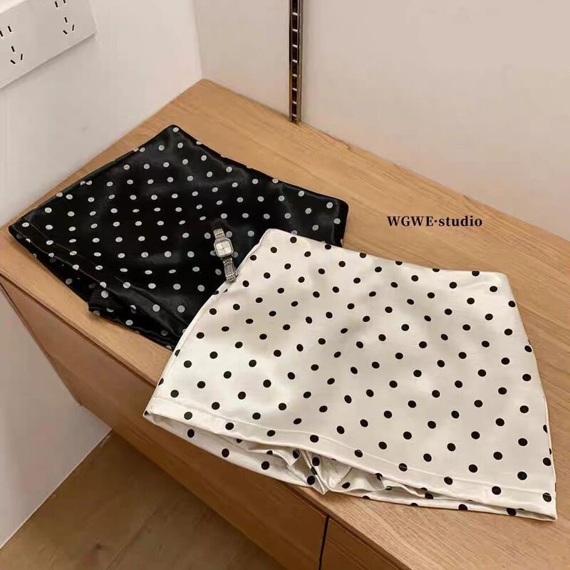 Elegant Satin Polka Dot Simple Skirt for Women, New Summer Style, Slimming Low-Waist Hip-Hugging Skirt, Age-Reducing A-Line Short Skirt