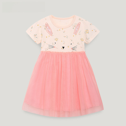 23 European and American style children's summer dress for girls, cartoon embroidered mesh princess dress, cute children's tulle skirt