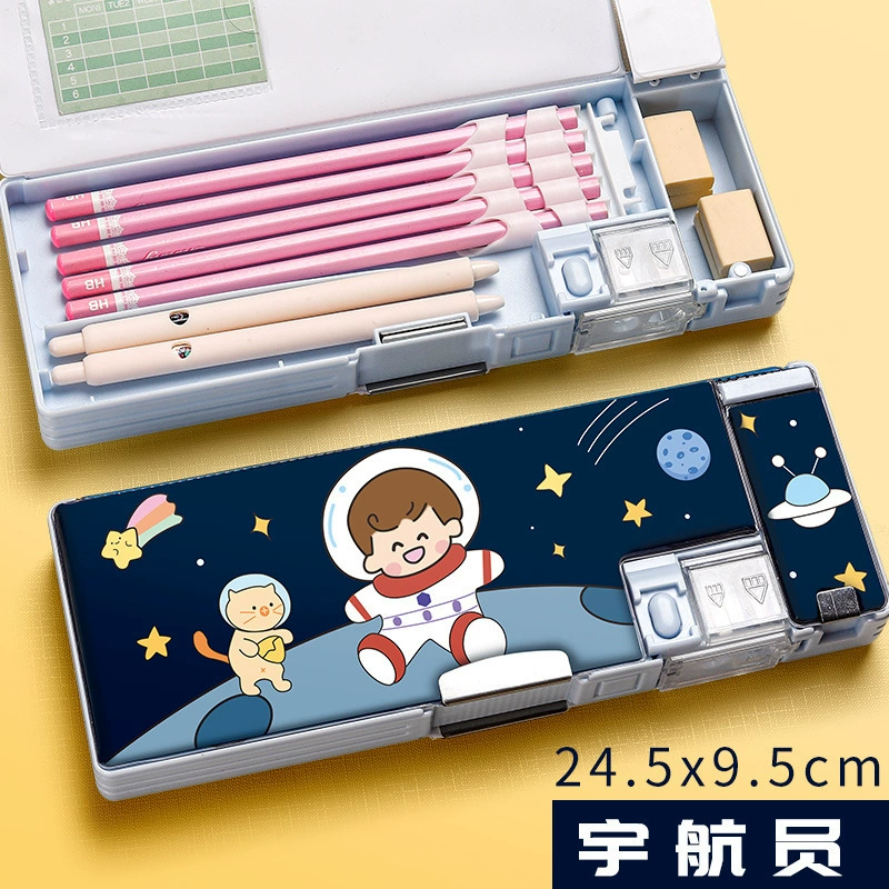 Children's universal plastic double-layer pencil case for boys for elementary school students for kindergarten, new collection