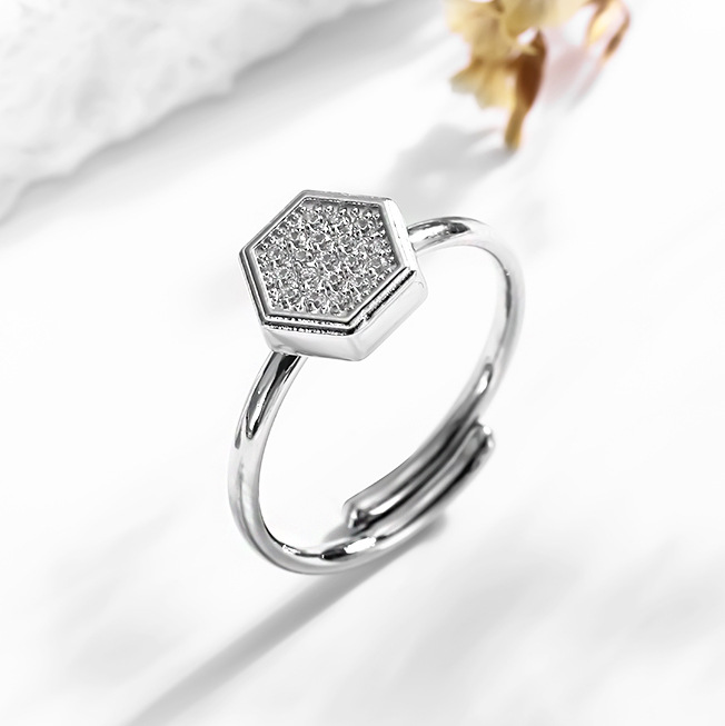 越境貿易新商品 ステンレスリング 丸型 六角形リング レディース ライトラグジュアリー 幾何学リング シンプル 高級